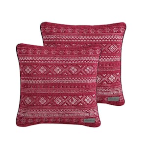 Classic Fair Isle 2-Piece Red Sherpa Pillow Cover Set
