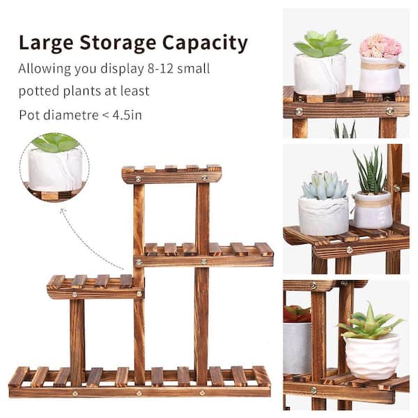 AESOME 19.7 in. x 22.8 in. Succulent Plant Stand Indoor 4-Tier Pine Wood  Display Rack Holder for Small Pots Outdoor Planters HJ367-V1 - The Home  Depot