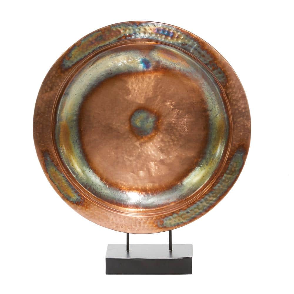Copper Round Geometric Sculpture with Black Stand