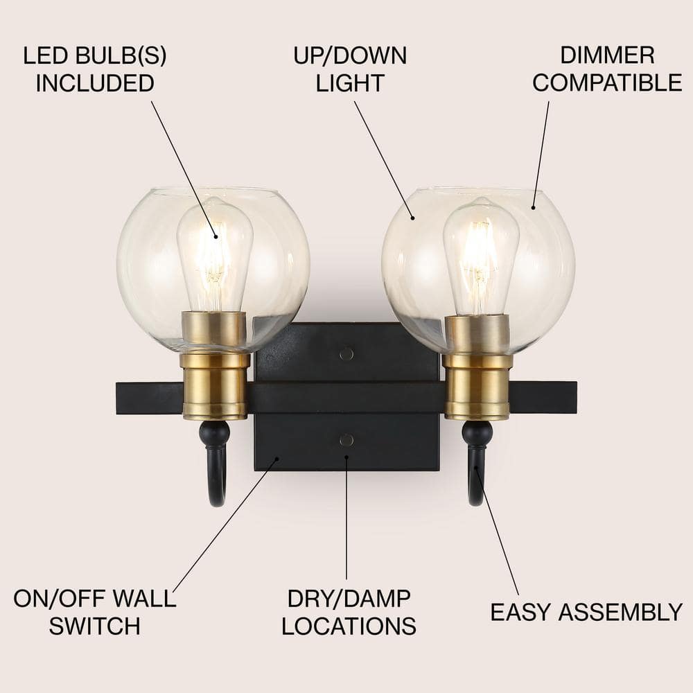 Marais 14.5" Black and Brass Iron Bathroom Vanity Light
