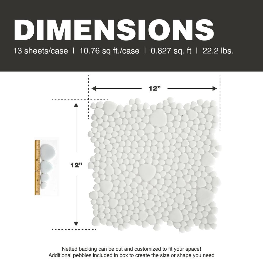 White 12x12 Glossy Pebble Glass Mosaic Tile
