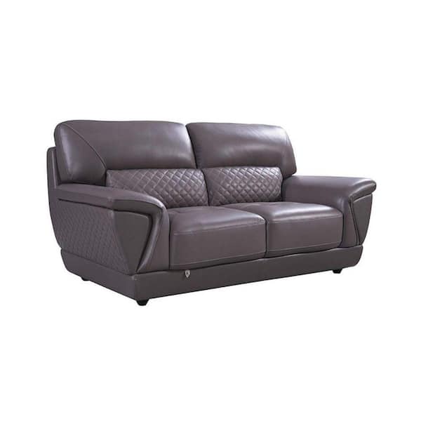 Benjara 39 in. Brown Solid Leather 2-Seater Loveseat with Attached Lumbar Cushion