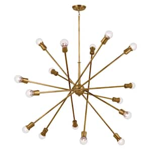 Armstrong 63 in. 16-Light Natural Brass Mid-Century Modern Sputnik Cluster Chandelier for Dining Room
