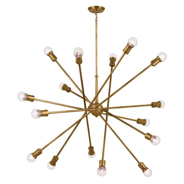 KICHLER Armstrong 63 in. 16-Light Natural Brass Mid-Century Modern Sputnik Cluster Chandelier for Dining Room