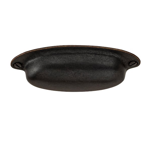 Rustic 3-1/2 in. Center-to-Center Antique Brass Drawer Cup Pull Rustic 3-1/2 in. Center-to-Center Antique Brass Drawer Cup Pull