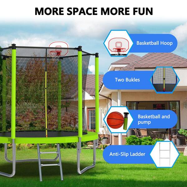 Sudzendf Green 8 ft. Outdoor Trampoline for Kids and Adults with