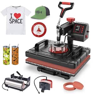Tinay 5 in 1 Black Red T-Shirt Heat Press Machine 12x15 Inch 360° Swing Away Digital with 30oz Tumbler Attachment