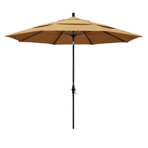 11 ft. Bronze Aluminum Pole Market Fiberglass Ribs Collar Tilt Crank Lift Outdoor Patio Umbrella in Wheat Sunbrella