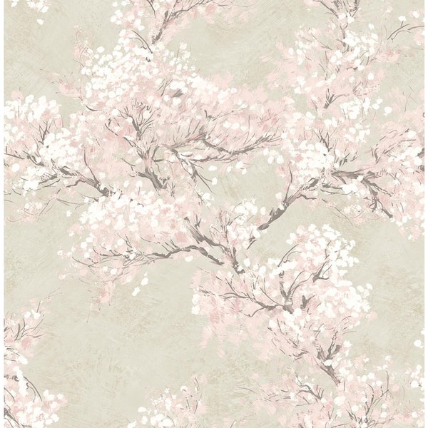 NextWall 30.75 sq. ft. Parchment & Rose Cherry Blossom Grove Vinyl Peel and Stick Wallpaper Roll