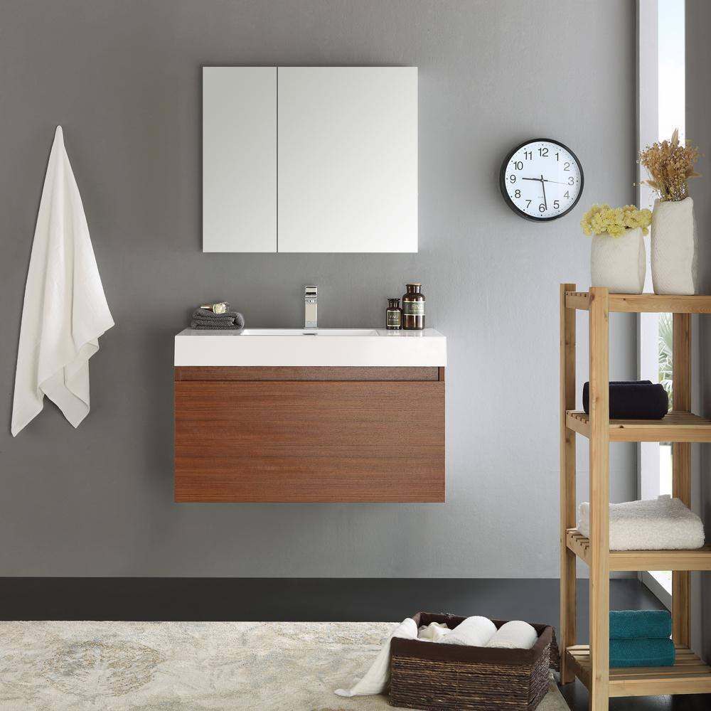 Teak Wall Mounted Vanity Set with Medicine Cabinet