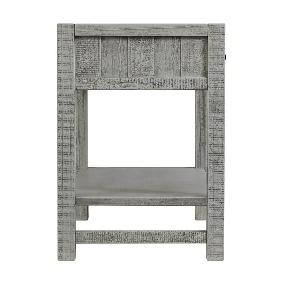 Arden Driftwood Gray Solid Pine 2-Drawer Nightstand with Shelf