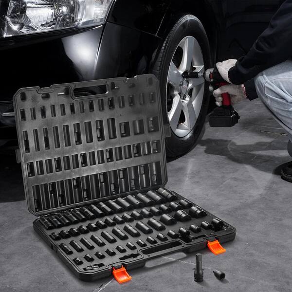 3/8 in. and 1/2 in. Impact Sockets Set 6 Point Drive Bit Ratchet Tool Kit Case (59-piece)