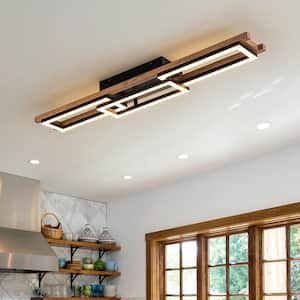 Iris 3-Light 39.37 in. Integrated LED Wood Flush Mount Ceiling Light