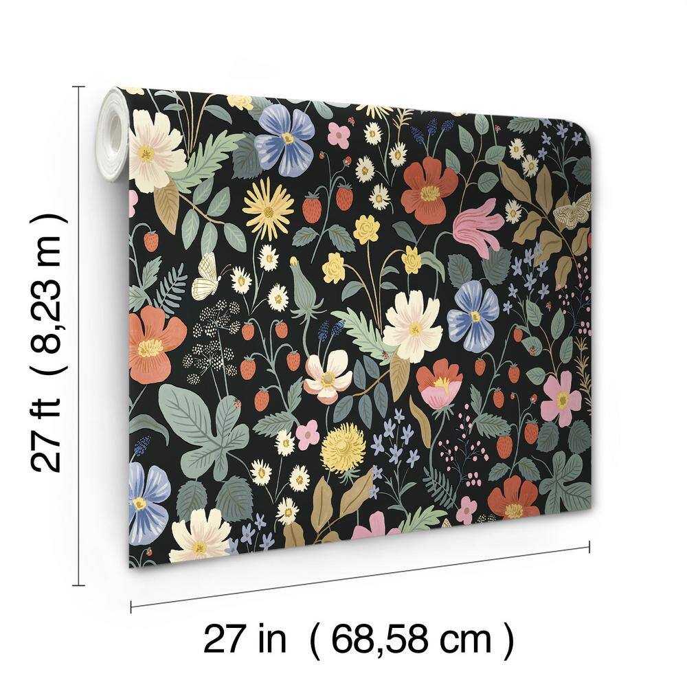 Black Floral Removable Washable Wallpaper Roll