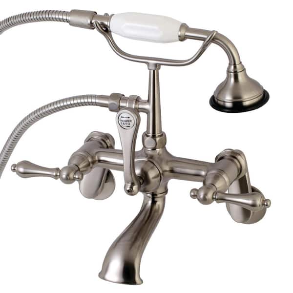 Kingston Brass Traditional Adjustable Center 3-Handle Claw Foot Tub Faucet with Handshower in Brushed Nickel
