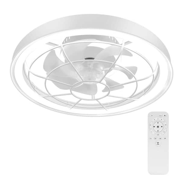 BICIK Flush Mount 19 in. Smart Indoor White Invisible Fan Blade Ceiling Fan with Dimmable LED Lights and Remote