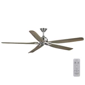Danetree 72 in. Indoor/Outdoor Brushed Nickel Ceiling Fan with Hand Carved Wood Blades and Remote Control Included