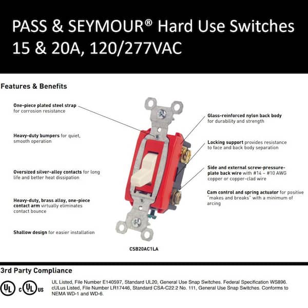 2 Pass & Seymour CSB320-I Three-3-Way Toggle Switch 20A Commercial Grade IVORY 