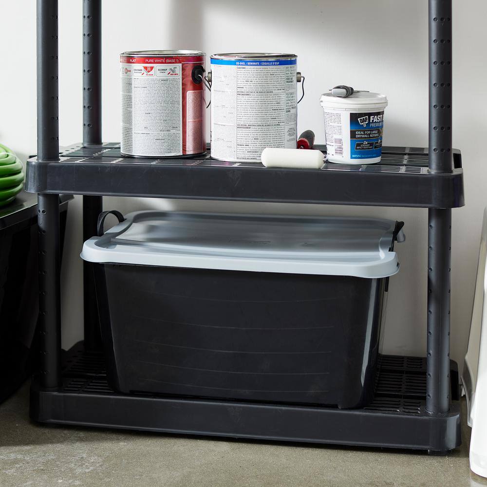 Black and Gray Stackable Plastic Lidded Storage Box for Kids, 55 Quart
