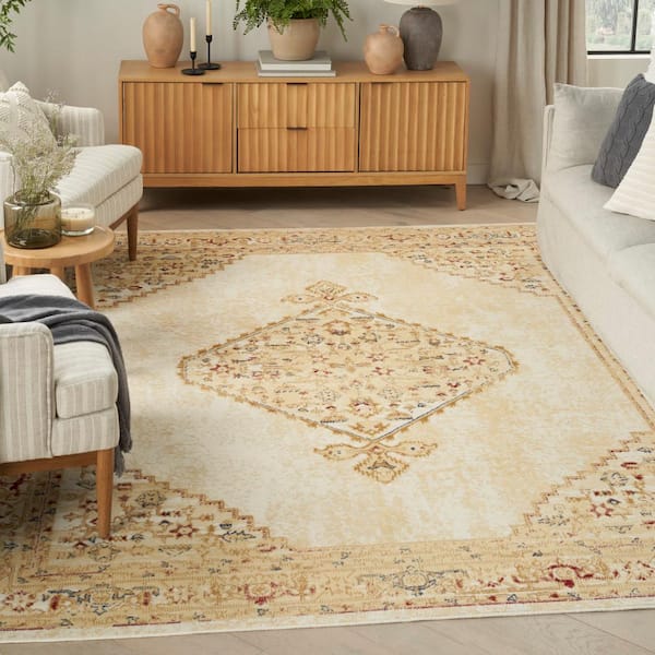 Grafix Cream Multicolor 5 ft. x 7 ft. Center medallion Traditional Area Rug