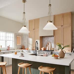 Albers 18.25 In. 1-Light Champagne Bronze Modern Kitchen Island Pendant Hanging Light with Opal Glass