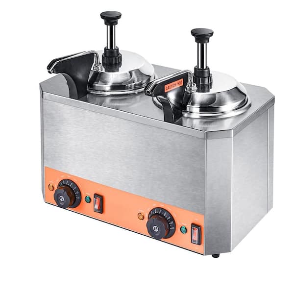 SVOPES 2. 3L x 2 Commercial Cheese Dispenser with Pumps Stainless Steel Hot Fudge Adjustable Temperature Beverage Serveware