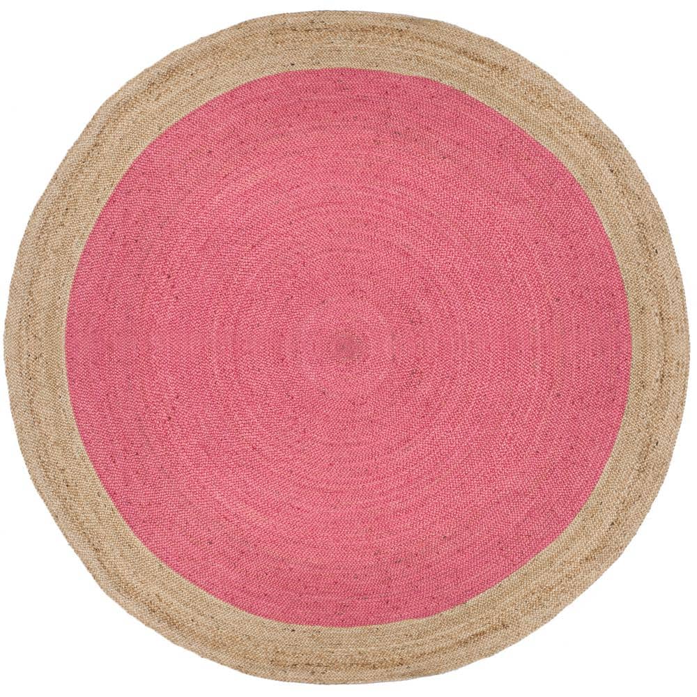Border Area Rug Pink SAFAVIEH Natural Fiber Pink/Natural 7 ft. x 7 ft. Round Border Area Rug ...