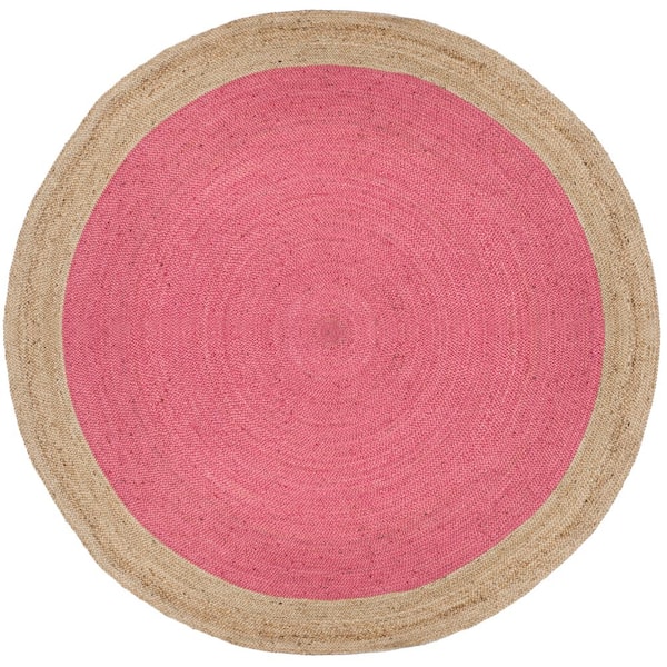 Natural Fiber Pink/Natural 7 ft. x 7 ft. Round Border Area Rug