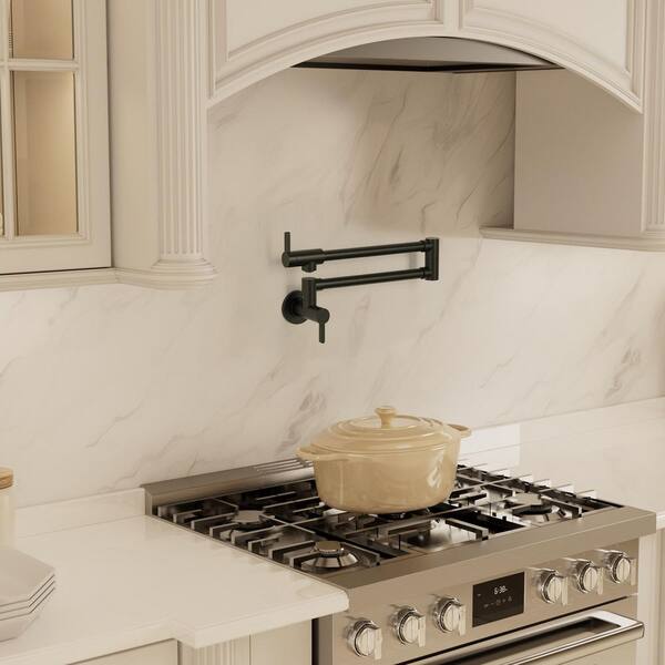 Wall Mounted Pot Filler with Two Handles in Matte Black (Valve Included)