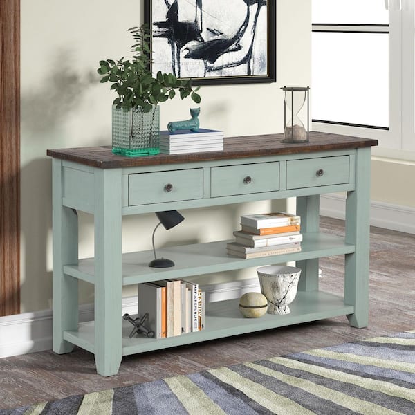 48 in. Green Rectangular Solid Pine Wood Top Console Table Entryway Sofa  Side Table with 3 Storage Drawers 2 Shelves C96-CON-GREEN - The Home Depot