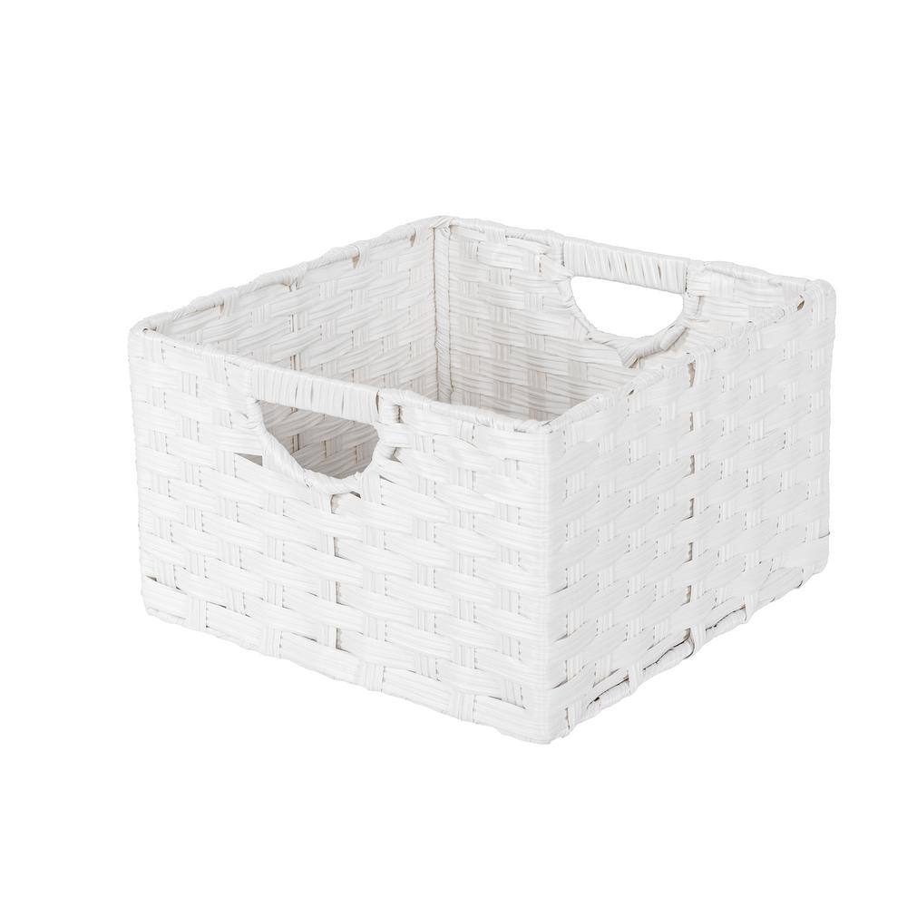 White Handwoven Square Storage Baskets with Handles (2-Pack)