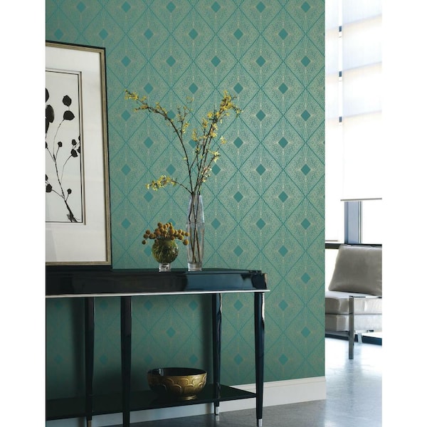 York Wallcoverings 56.9 sq. ft. Teal/Gold Harlowe Wallpaper NW3589