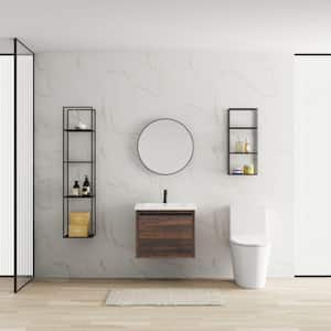 Victoria 24 in. W x 18 in. D x 21 in. H Floating Single Sink Bath Vanity with Acrylic in White and Cabinet in Walnut Top