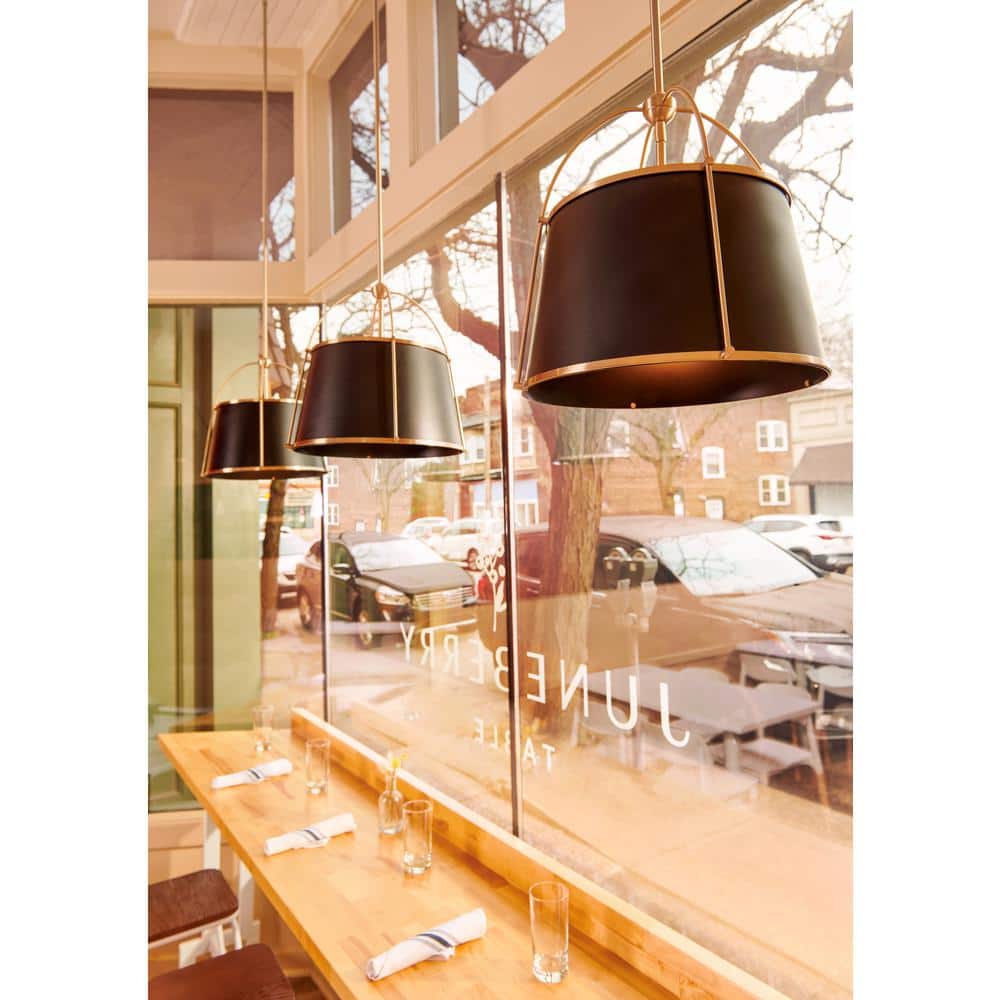 Elegant Warm Brass LED Drum Pendant with Adjustable Height