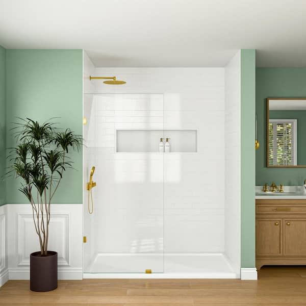 SHAAMA Linea 30 in. W x 78 in. H Frameless Fixed Single Panel Shower Screen Door in Brushed Gold with 3/8 in.(10mm) Clear Glass