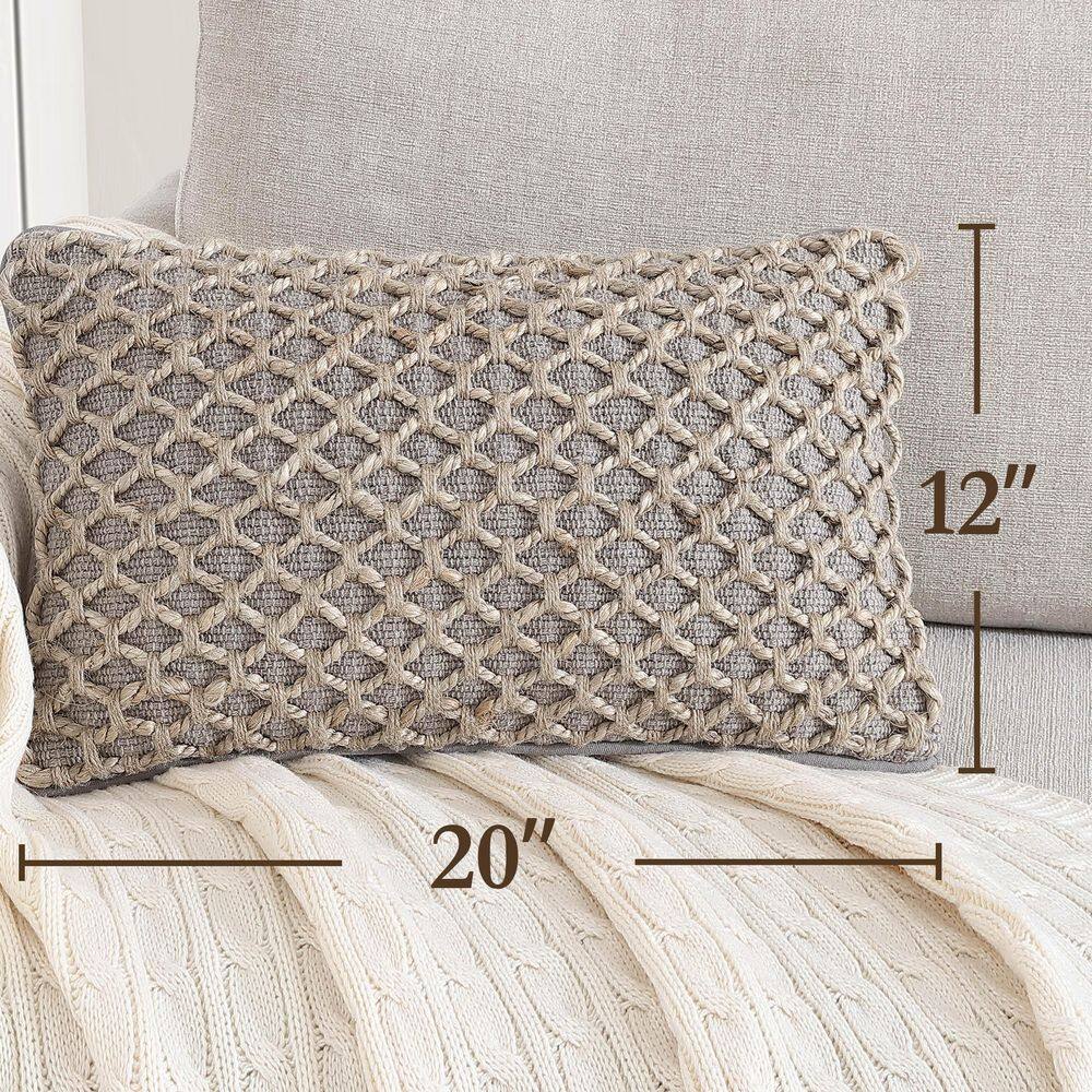 Coastal Brown and Gray Jute Accent Pillow with Rope Trim