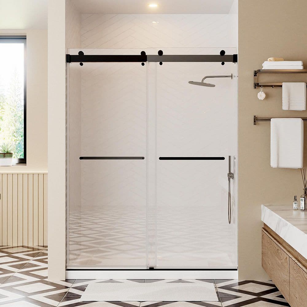 68 in. to 72 in. W x 76 in. H Double Sliding Frameless Shower Door in Matte Black with 3/8 in. (10 mm) Clear Glass price history on PriceWatchPro