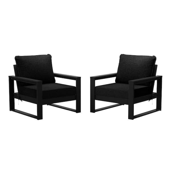 Endless Outdoor All Weather HDPE Plastic Modern Black Deep Seating Patio Club Chair with Black Cushions (Set of 2)