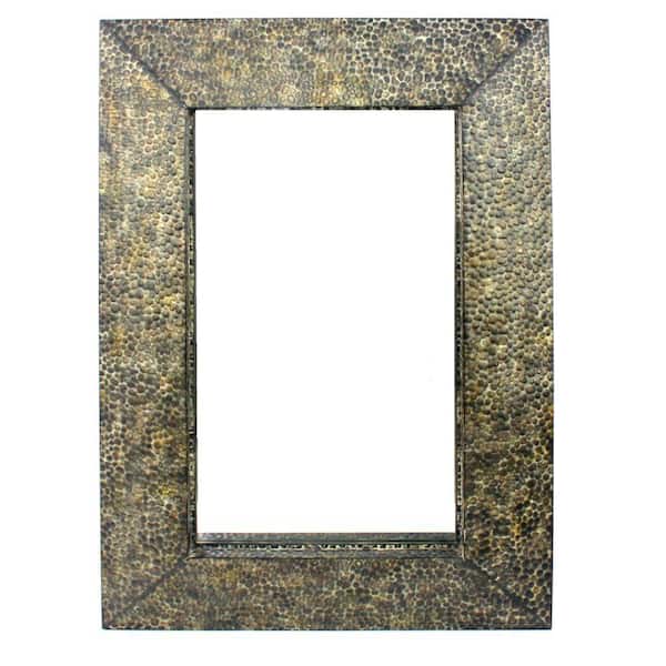 Benjara Modern 34 in. x 48 in. Brown Rectangular Framed Wall Mirror with Gravel Mosaic Border