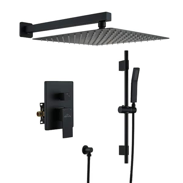 Boyel Living 1-Spray Patterns with 2.5 GPM 12 in. Wall Mount Dual Shower Heads with Pressure Balance Valve in Matte Black