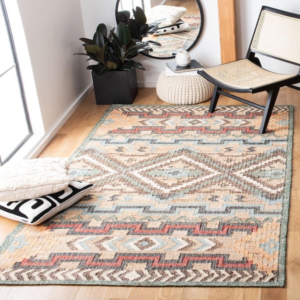 Kilim Natural/Blue 6 ft. x 9 ft. Native American Geometric Area Rug