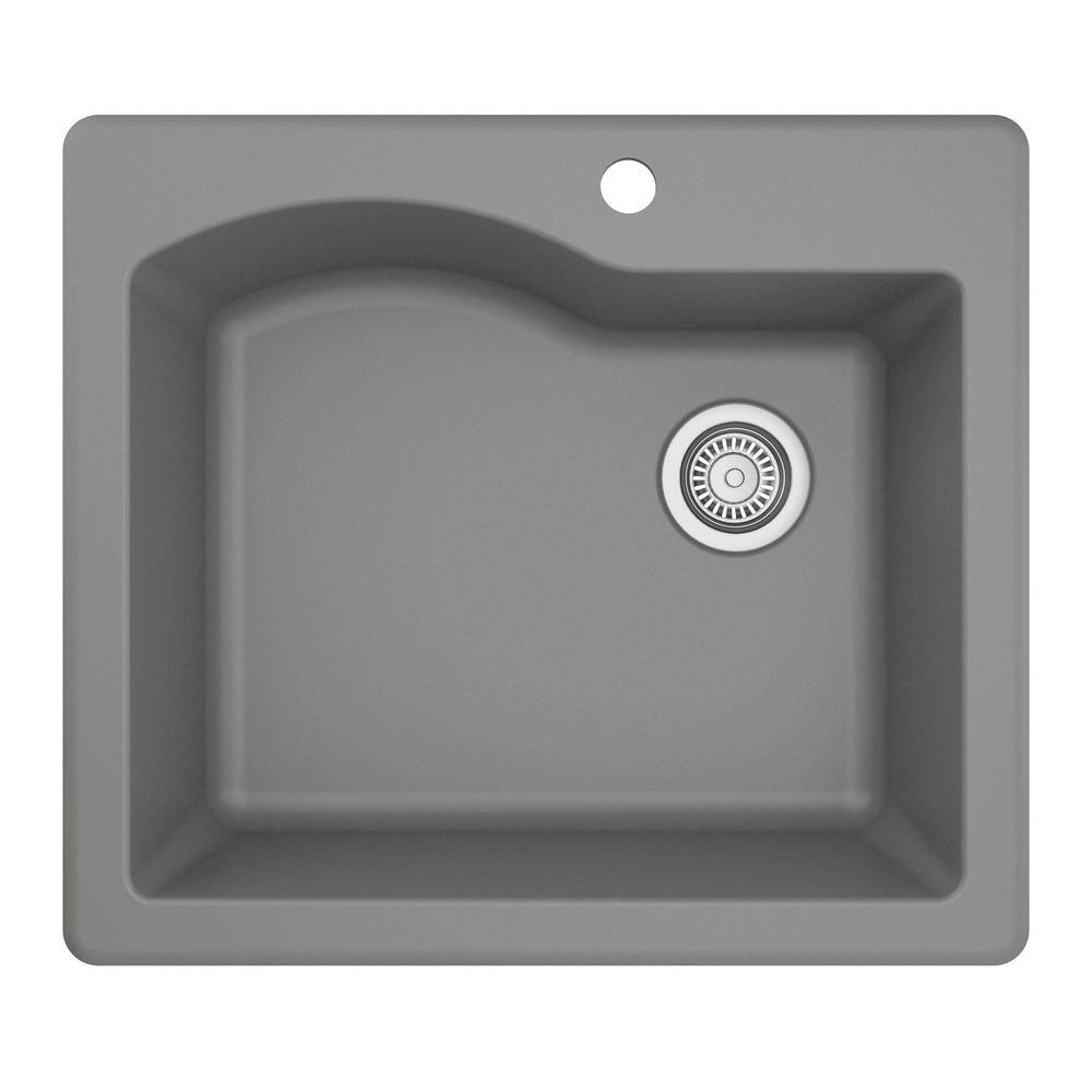 Gray Quartz Composite Single Bowl Drop-In Kitchen Sink