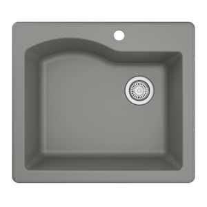 Drop-In Quartz Composite 25 in. 1-Hole Single Bowl Kitchen Sink in Grey
