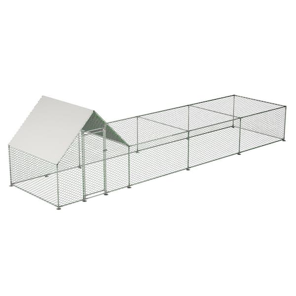 26 ft. x 6.7 ft. x 6.6 ft. Galvanized Wire Chicken Coop w/ Waterproof and Anti-Ultraviolet Cover Walk-in Poultry Fencing