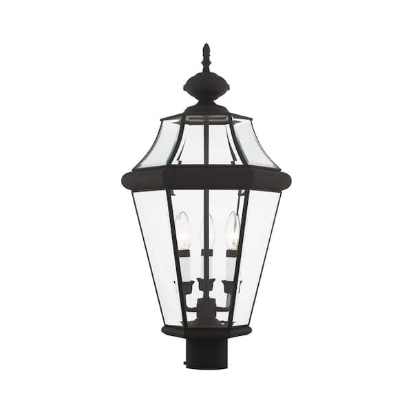 AVIANCE LIGHTING Cresthill 25 in. 3-Light Black Cast Brass Hardwired Outdoor Rust Resistant Post Light with No Bulbs Included