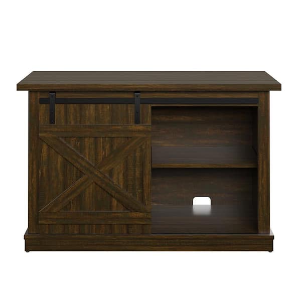 Twin Star Home 40 in. Saw Cut Espresso TV Stand Fits TV's up to 49 in. with Barn Door