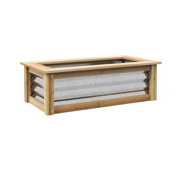 35.5 in. x 17.75 in. x 11.75 in. Wood Raised Garden Bed, Galvanized Metal Reinforced with Wood, Stock Tanks