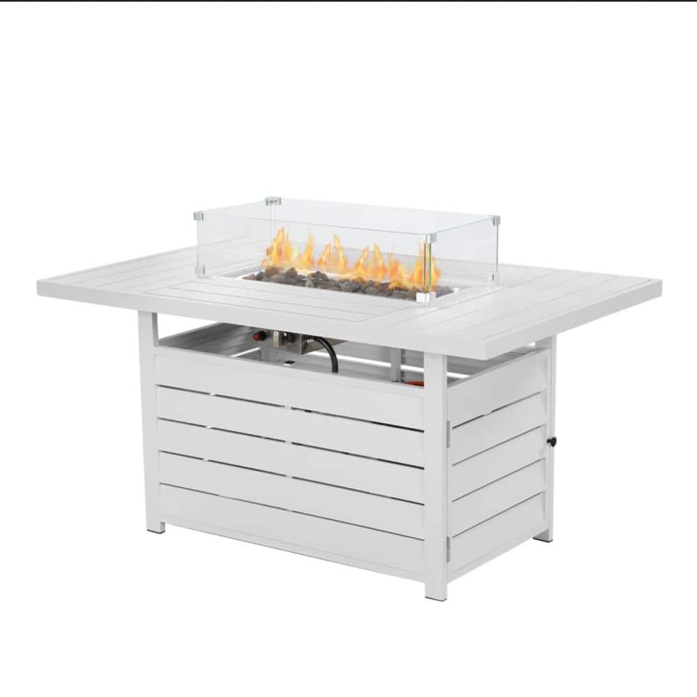 54.3 in White  Outdoor  Aluminum Fire Pit Table with Waterproof Cover for Patio price history on PriceWatchPro