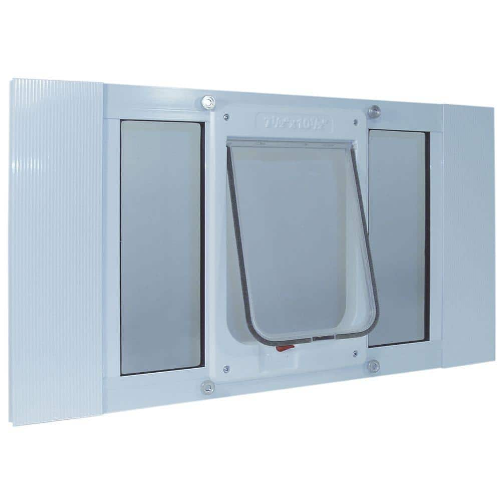 Ideal Pet Products 7.5 in. x 10.5 in. Large White Chubby Kat Pet Door Insert for 33 in. to 38 in. Wide Aluminum Sash Window 33SWDCK The Home Depot