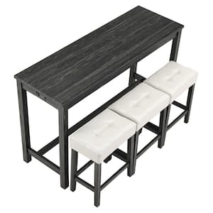 4-Piece White+Black Wood Outdoor Serving Bar Set with Power Outlet